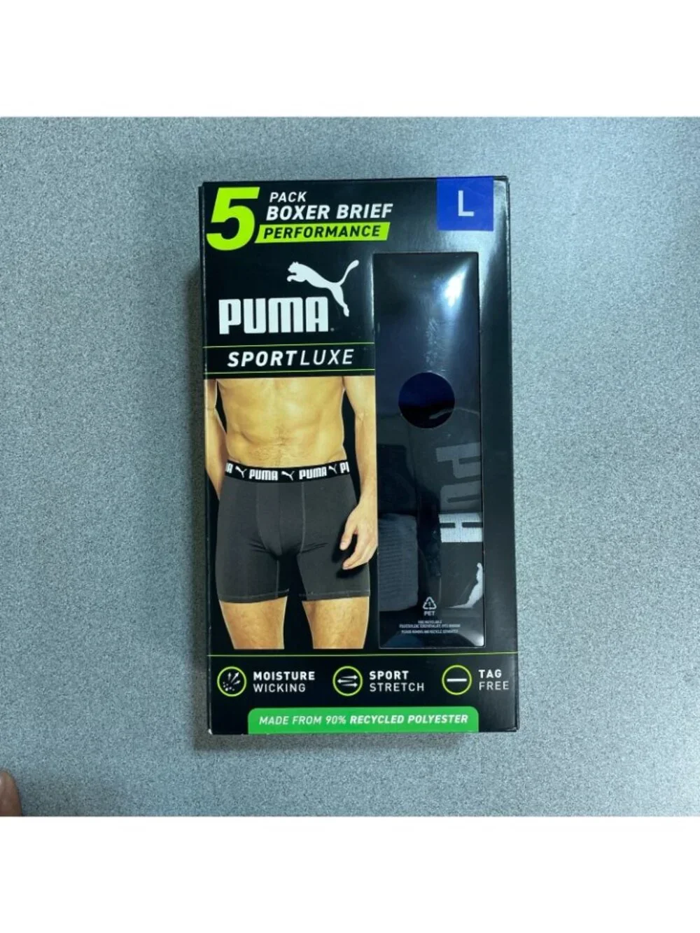 NWT Puma Sportluxe Performance Men's L Black 5-Pack Boxer Briefs Moisture